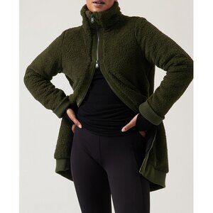 Athleta Tugga Coat Aspen Olive Long Edgy Sherpa Shearling Fuzzy Teddy Jacket XS